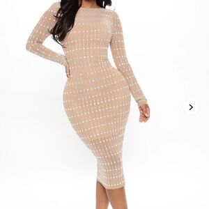 Fashion Nova Tan Long Sleeve Dress